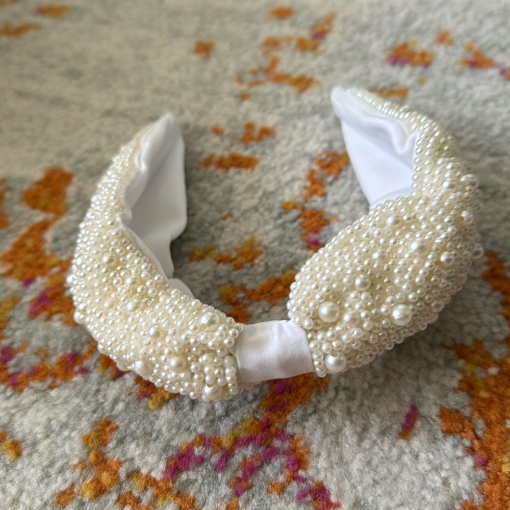 Pearl Embellished White Padded Headband